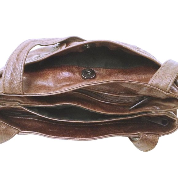 Vintage 90s Mexican Leather Handbag Heavy Duty Hobo Shoulder 9x11 Brown Patina - Picture 9 of 11